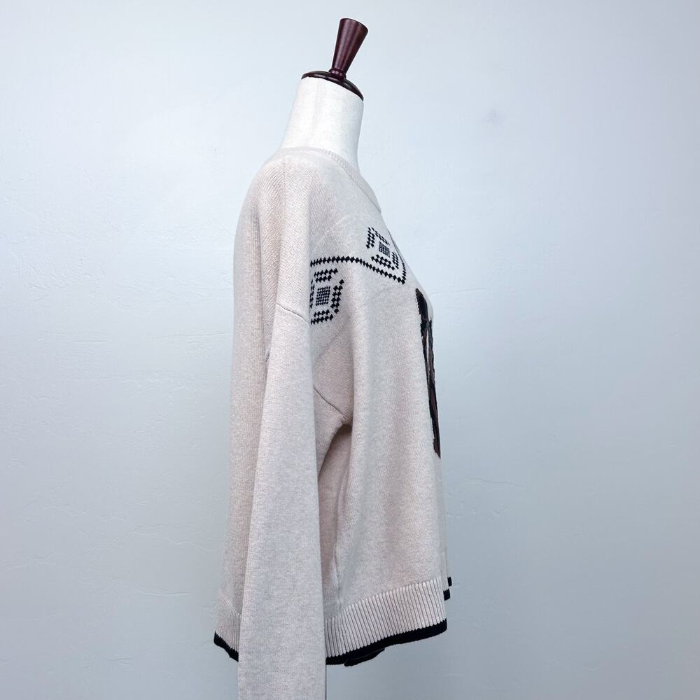 Ann Taylor LOFT Cream Horse Western Knit Crewneck Long Sleeve Sweater MEDIUM - Picture 5 of 11